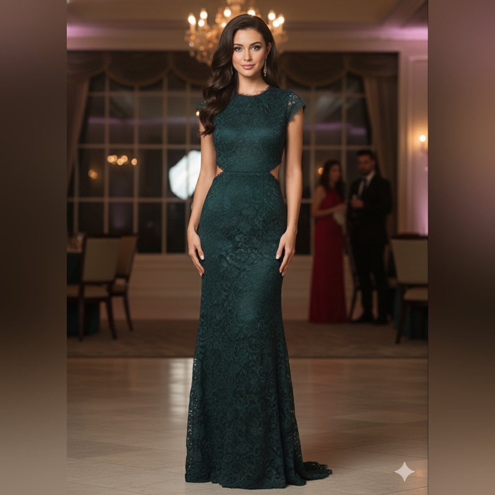 Elegant Green Lace Evening Gown